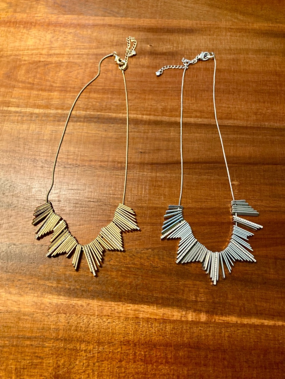 Set of Metal Fringe Necklaces in Gold and Silver